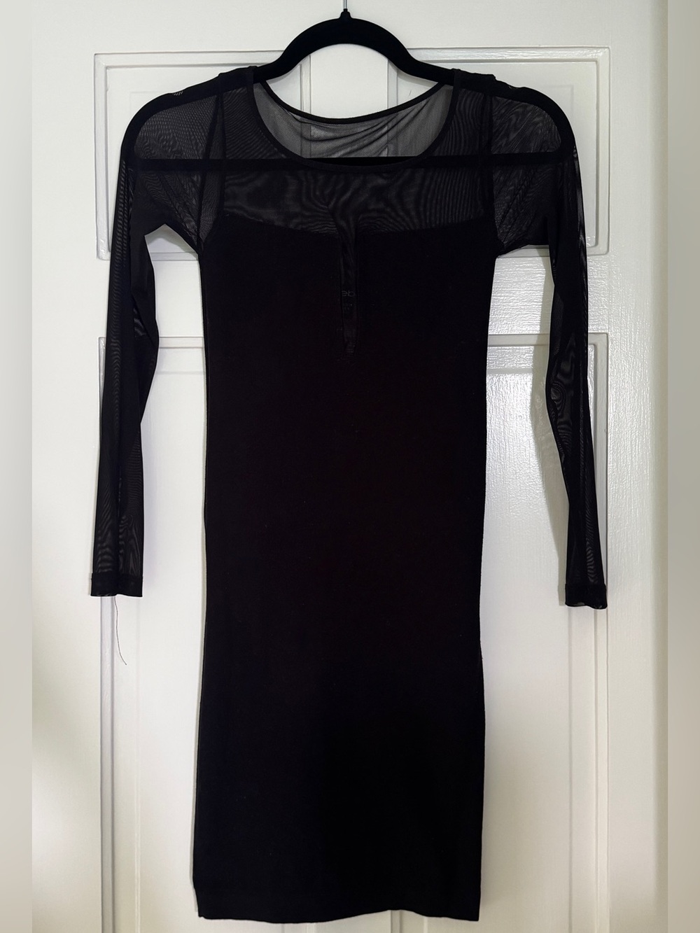 Bebe Sexy Black Long Sleeve Mesh Yoke Bodycon Mini Dress